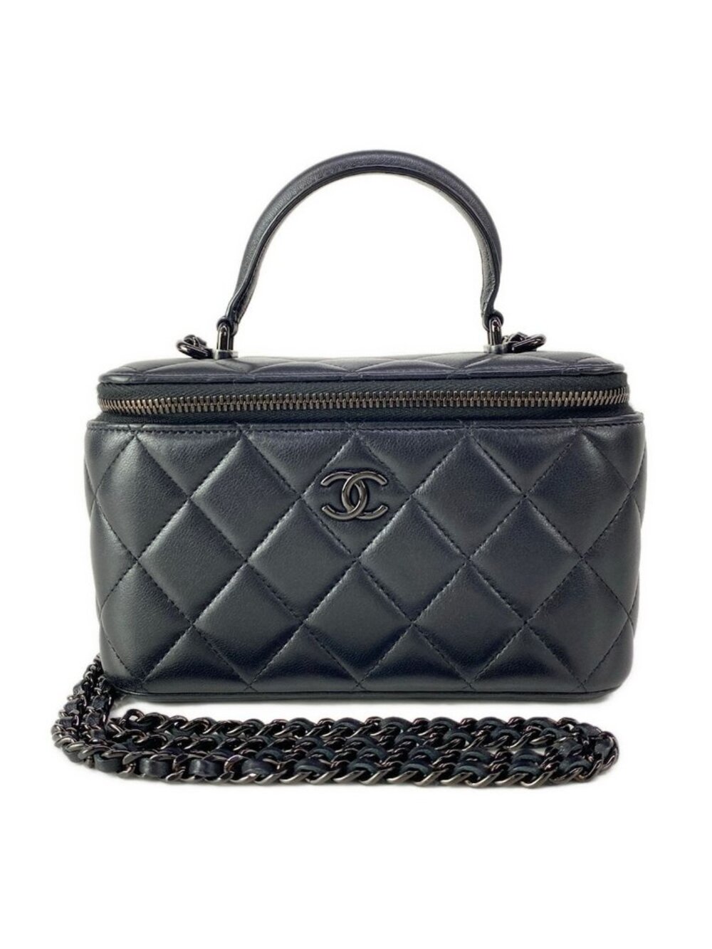 Chanel Vanity Bag Case Quilted Black 2-Way Chain Shoulder So with Mirror